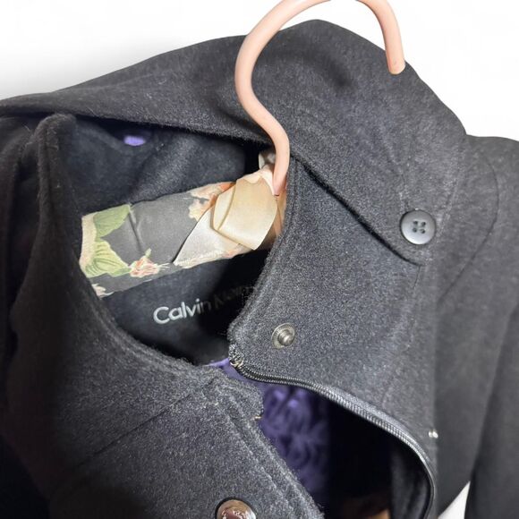 Calvin Klein Black Wool Blend Long Coat Size 10 Winter Fall - Picture 8 of 8